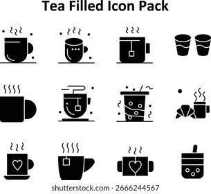 Conjunto de Gráficos Tea - 12 Ícones (Preenchido Sólido)