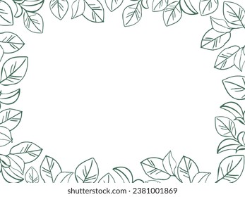 Tea green leaves plant banner frame, hand drawn line art vector illustration for surface design, card or wedding invite.