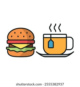 Tea and hamburger set food icon vector basic design simple and modern concept graphic