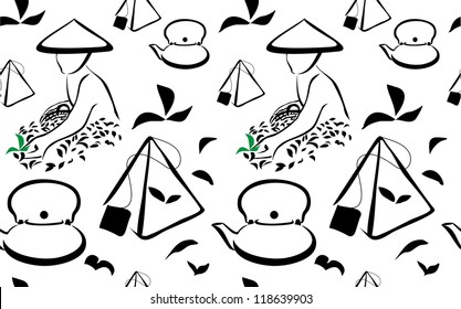 Tea harvest sign - seamless