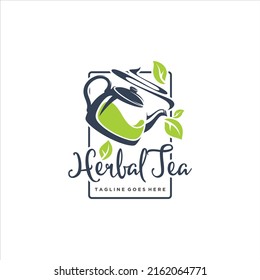 Imagen vectorial del logotipo de diseño de la tetera de agua de hierbas del té