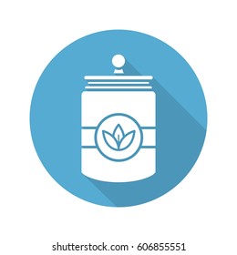 Tea and herbs jar. Flat design long shadow icon. Vector silhouette symbol