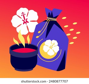 Tea with hibiscus - modern colored vector illustration with unusual variety of herbal drink made from completely natural ingredients. flower decoction. Hot cup, beverage for vivacity and energy idea