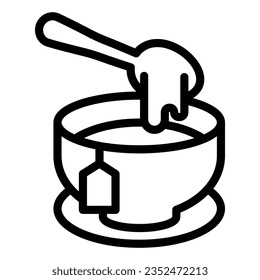 Tea with honey line icon, teatime concept, Honey spoon and tea cup sign on white background, mug with hot drink with honey icon in outline for mobile web design. Vector graphics.