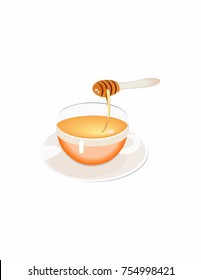 tea with honey on a white background