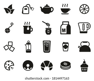 Tea Or Hot Beverage Icons Black & White Set Big