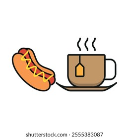 Tea and hot dog set food icon vector basic design simple and modern concept graphic