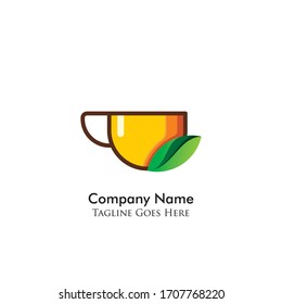 Casa de té, greentea, logo vectorial de la tienda de hierbas. Amarillo, marrón y hoja.