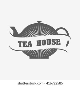 Tea house logo or badge template with tea pot