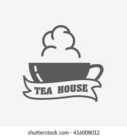 Tea house logo, label or sign design concept with tea cup