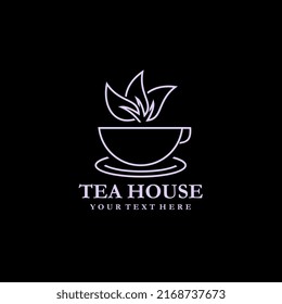 Tea house monoline style logo template