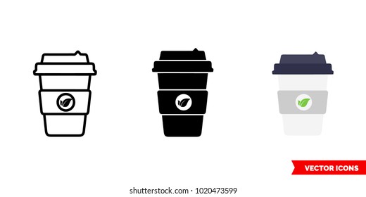 Tea icon of 3 types: color, black and white, outline. Isolated vector sign symbol.