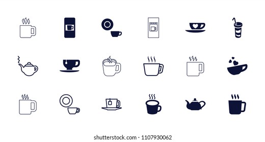 Tea icon. collection of 18 tea filled and outline icons such as mug, vending machine, dish, drink, cup with heart, cup. editable tea icons for web and mobile.