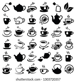 Tea icon collection - vector outline illustration and silhouette