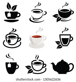 Tea icon collection - vector outline illustration and silhouette