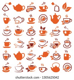 Tea icon collection - vector outline illustration and silhouette