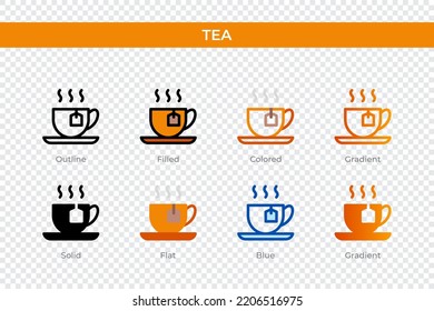 tea icon in different style. tea vector icons designed in outline, solid, colored, filled, gradient, and flat style. Symbol, logo illustration. Vector illustration