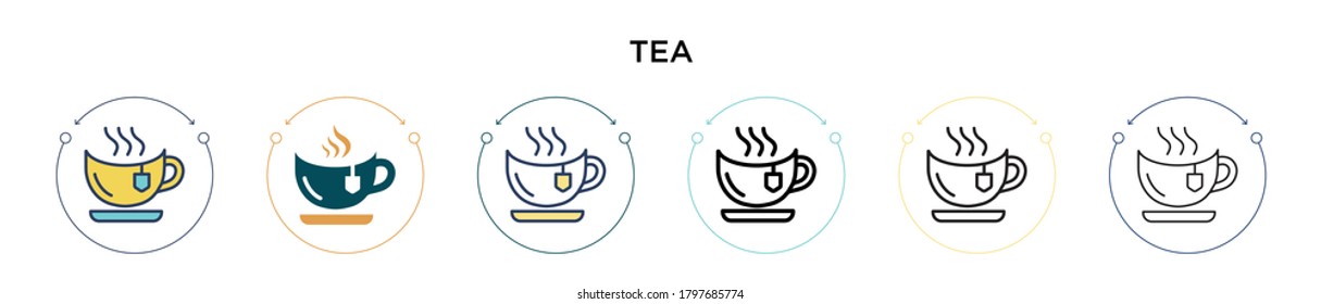 Tea icon in filled, thin line, outline and stroke style. Vector illustration of two colored and black tea vector icons designs can be used for mobile, ui, web