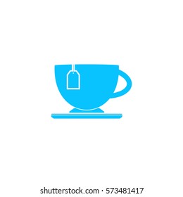 Tea icon flat. Blue pictogram on white background. Vector illustration symbol