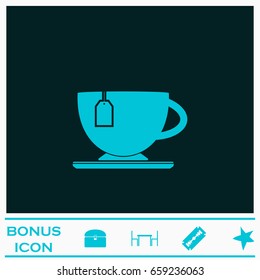 Tea icon flat. Blue pictogram on dark background. Vector illustration symbol and bonus icons