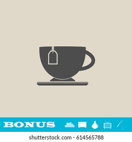 Tea icon flat. Grey pictogram on light background. Vector illustration symbol and bonus button real estate, ottoman, vase, tv, fishing rod