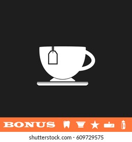 Tea icon flat. White pictogram on black background. Vector illustration symbol and bonus button tooth, vase, star, mirror, bottle