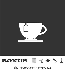 Tea icon flat. White pictogram on black background. Vector illustration symbol and bonus icons