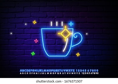 Tea icon. Tea icon Neon Light Glowing Vector Illustration. Tea icon Neon Sign Illustration. Tea cafe cup icon