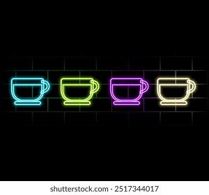 Tea icon. Tea icon neon light glowing vector Illustration. Illustration of a neon sign for a tea icon. Icon of a Cup and kettle of tea.
