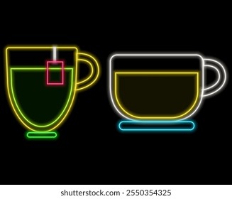 Icono de té. Icono de té Ilustración vectorial brillante de luz de neón. Icono de té Ilustración de signo de neón. Icono de taza de café de té.