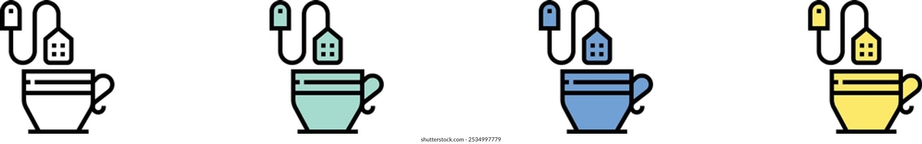 tea icon. Outline, Green, Blue and Yellow Style Design Isolated On White Background