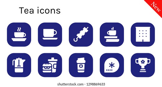  tea icon set. 10 filled tea icons. Simple modern icons about  - Coffee, Coffee cup, Brochette, Office, French press, Fast food, Winter, Cup