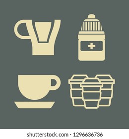 tea icon set with coffee pot, cup and paper coffee cups vector illustration