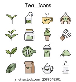 Tea icon set in colorline style