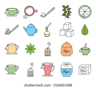 Tea icon set design, Drink breakfast beverage hot english invitation and break theme Vector illustration