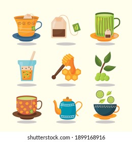 Tea Icon Set Design, Time Drink Breakfast And Beverage Theme Vector Illustration