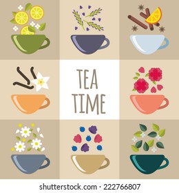 Tea icon set. Tea with different flavour