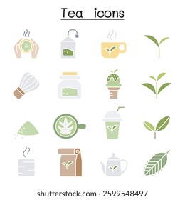 Tea icon set in flat color style