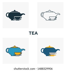 Tea icon set. Four elements in diferent styles from bar and restaurant icons collection. Creative tea icons filled, outline, colored and flat symbols.