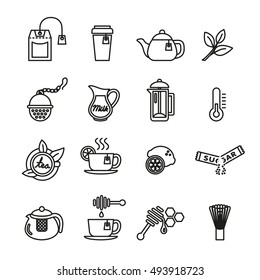 Tea icon set. Thin line vector illustration. Green and herbal tea icon on white background