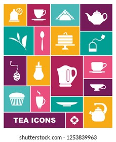 Tea icon set. Vector illustration in flat style