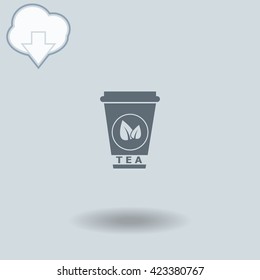 Tea icon with shadow. Cloud of download with arrow.