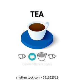 Tea icon, vector symbol in flat, outline and isometric style