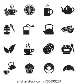 Tea Icons. Black Flat Design. Vector Illustration. 