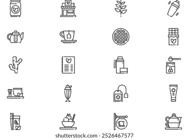 A coleção de ícones de chá é uma ilustração vetorial com traçado editável.