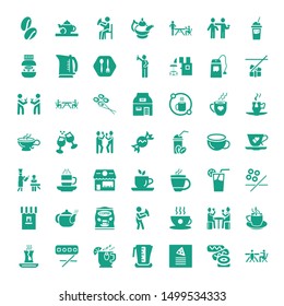 tea icons. Editable 49 tea icons. Included icons such as Restaurant, Sushi, Wine menu, Kettle, Tea cup, Coffee, Drinking, Hot drink, pot, Coffee shop. trendy icons for web.