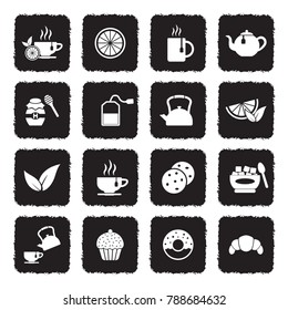 Tea Icons. Grunge Black Flat Design. Vector Illustration. 