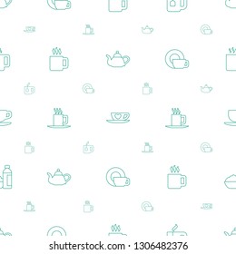 tea icons pattern seamless white background. Included editable line teapot, cup with heart, tea cup, mug, cup, dish, drink and food icons. tea icons for web and mobile.