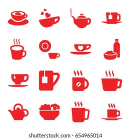 Tea icons set. set of 16 tea filled icons such as mug, teapot, dish, coffee, drink and food, cup with heart, cup