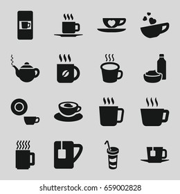 Tea icons set. set of 16 tea filled icons such as mug, vending machine, teapot, dish, coffee, drink and food, drink, cup with heart